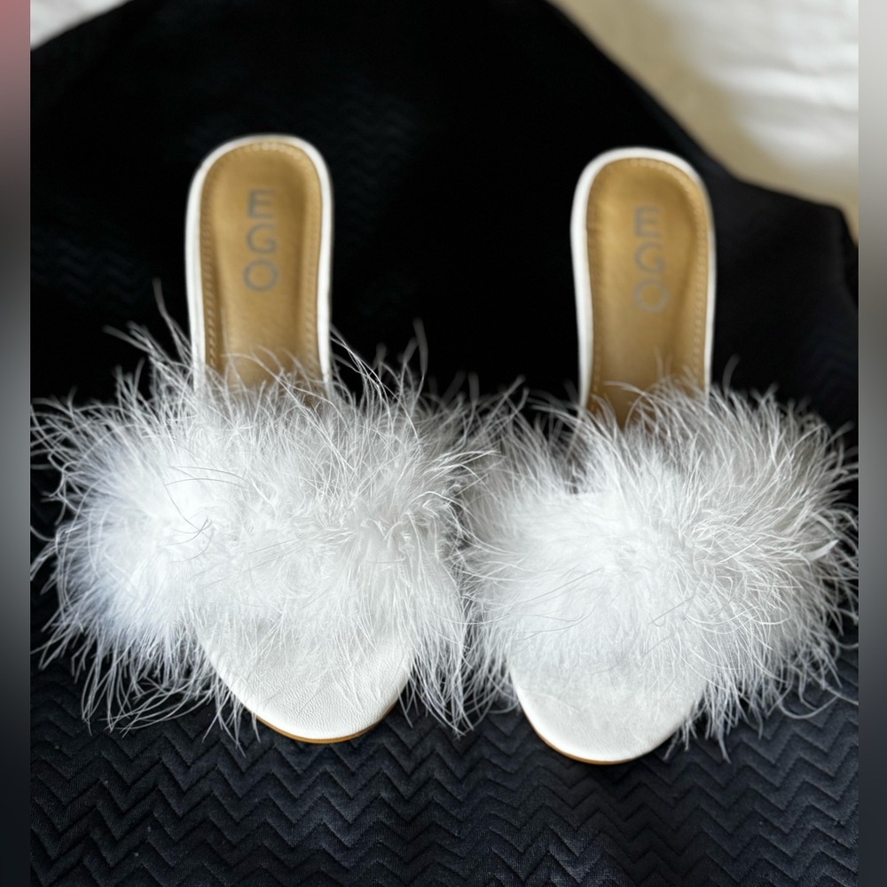 EGO Fairy White Fluffy Heeled Sandals